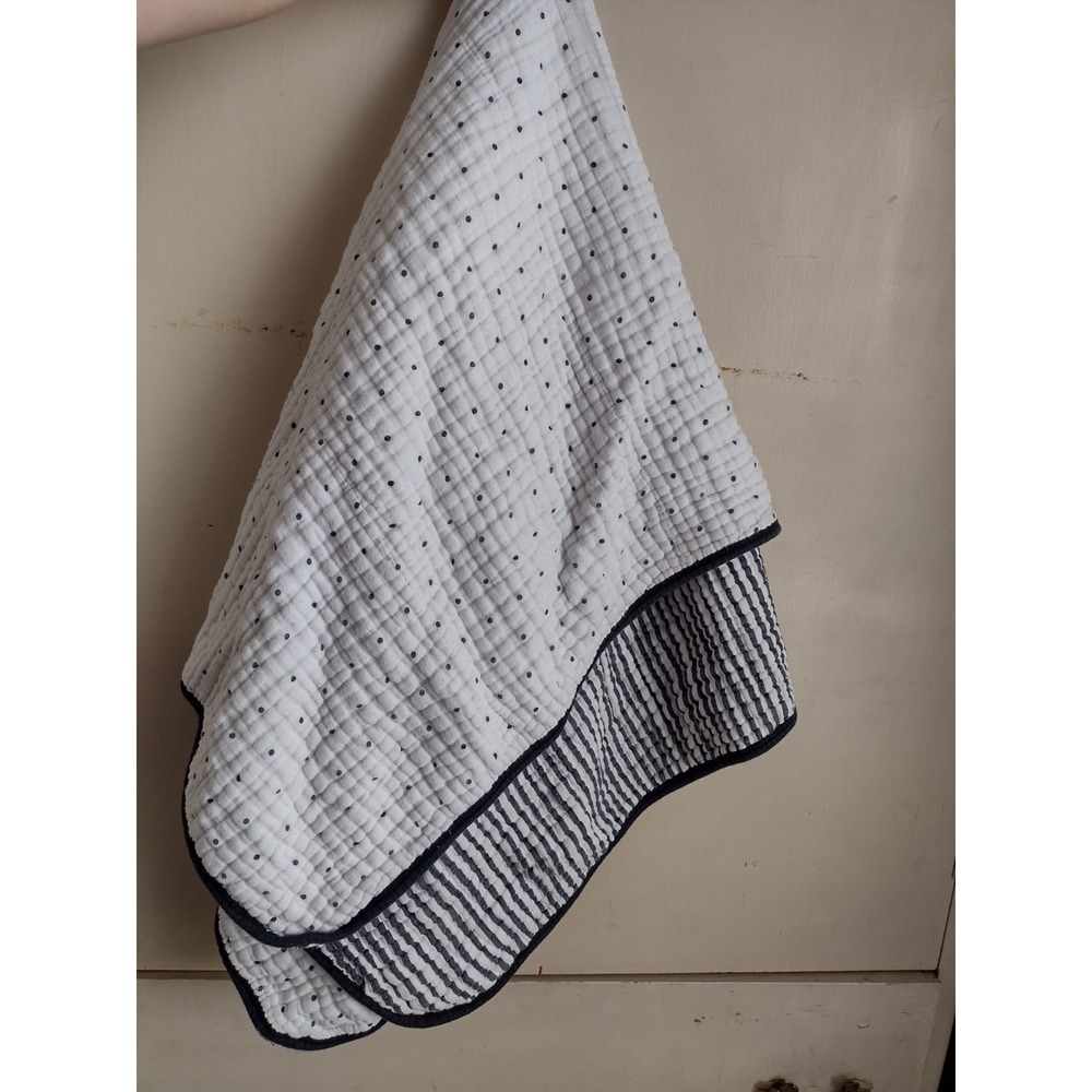 Clementine Kids Muslin Cotton Quilt Baby Polka Dot Stripe White Navy 40x40
